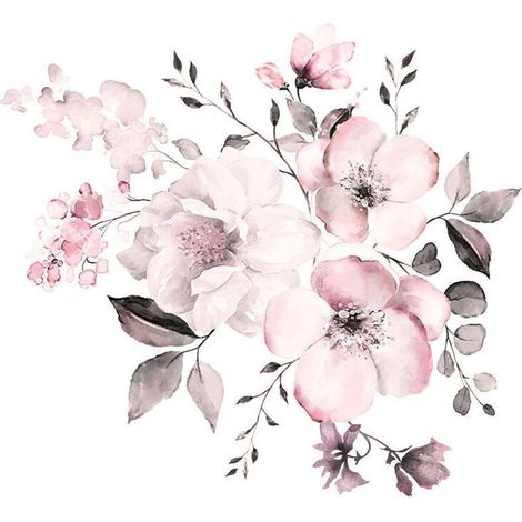 Sticker mural,Fleur Imprimer Sticker Mural Fleurs Murale Romantique Fleurs Sticker Mural Maison Décoration Murale, 1set Sticker mural