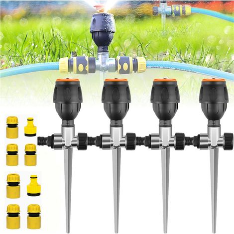 Irovami Système d'arrosage automatique rotatif pour pelouse et jardin, ensemble de 4 arroseurs noirs (1/5)