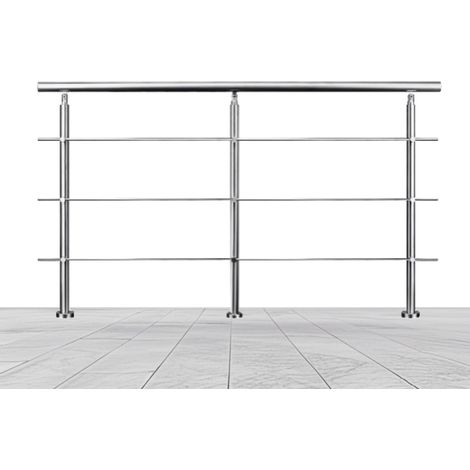 Ringhiera Balaustra Corrimano in acciaio inox 304 spazzolato 200x106cm per interni ed esterni 3 barre trasversali (1/5)