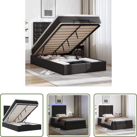 Matratze - Ottoman-Bett mit Matratze & LEDs Schwarz 120x200 cm Kunstleder (1/5)