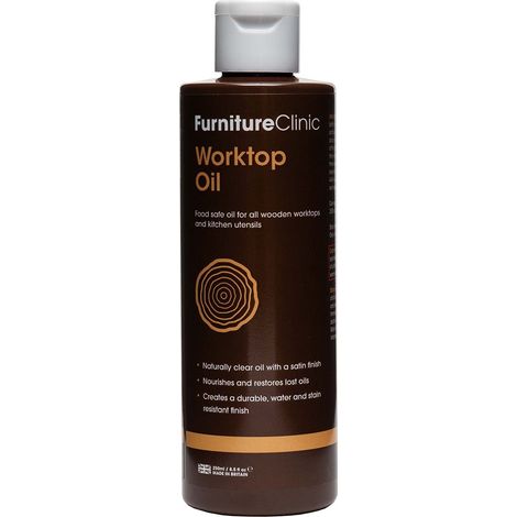 Furniture Clinic Olio per piano di lavoro, 250 ml, adatto per alimenti, ad asciugatura rapida, per tutti i piani di lavoro in legno e utensili da cucina