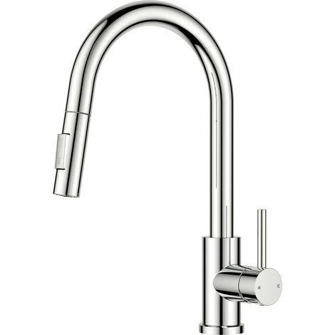 Robinet Cuisine, Mitigeur Cuisine Douchette, Pivotant à 360° d'Évier à Arc Élevé Pulvérisateur Escamotable 2 Modes, Chrome Poli (1/5)