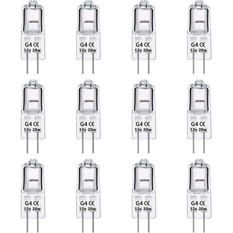 Paquet de 12 Ampoules Halogènes G4 12V 20W, Intensité Variable, Blanc Chaud 2700K, 280LM, Lampe Halogène Basse Tension G4, Capsule Transparente, Pour Lustre, Placards, Plafonniers (1/5)