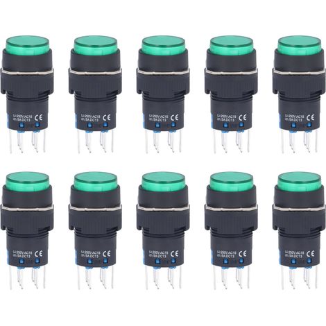 Lot de 25 boutons-poussoirs momentanés autobloquants à 8 broches, ronds de 16 mm, avec voyant lumineux 12 V pour ControlGreen (1/5)