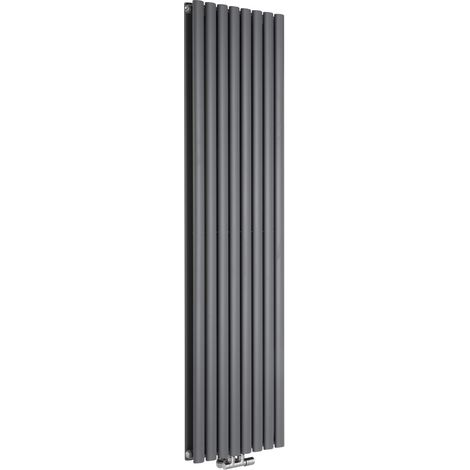Milano Aruba Flow Anthracite Vertical Column Central Connection Double Oval Panel Radiator - 1780mm x 472mm