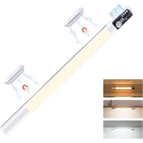 Quntis Reglette LED Cuisine Détecteur de Mouvement 38CM Lampe de Bureau sans Fil 3 Couleurs Réglable 3 Modes, Barre Lumineuse sous Meuble Aimantée Éclairage Rechargeable Batterie pour Armoire Placard (1/5)