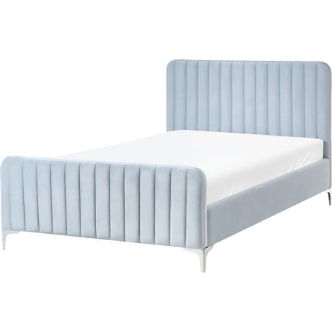 Cama con somier de terciopelo con cabecero acolchado 120 x 200 cm patas de metal azul claro Lunan (1/5)