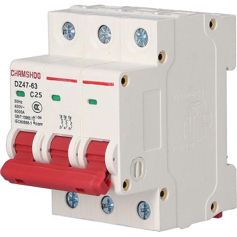 Disjoncteur miniature pour montage sur rail DIN, boîtier en polycarbonate, disjoncteur domestique, 400 V CA, tripolaire, DZ47-6325A