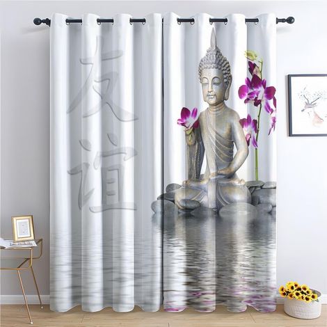 Rideau Occultant Statue De Bouddha 3D, Rideaux Thermiques à Oeillets pour Salon Chambre Fenetre, Motif Enfants Adultes Rideaux Lot De 2 Moderne Décoration De Fenêtre, 140x160 cm (L x H) - 140L X 160H (1/5)