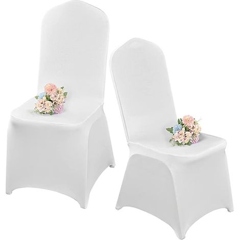 Lot de 10 housses de chaise blanches en élasthanne blanc pour salon - housses de chaise universelles pour salle à manger, protection de mariage (1/4)