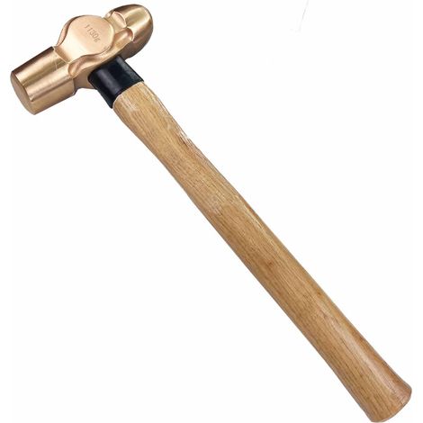 Marteau à Panne Ronde sans étincelles pour Mécaniciens avec Manche en Bois,Marteau à Panne à Bille 680g,Longue 365mm,cuivre béryllium,non magnétique (1/5)