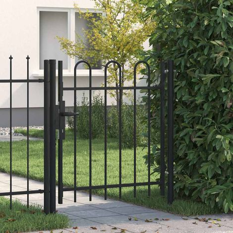 vidaXL Portail de clôture BOXTEL à porte simple avec arc en haut, acier 1x1 m noir (1/5)