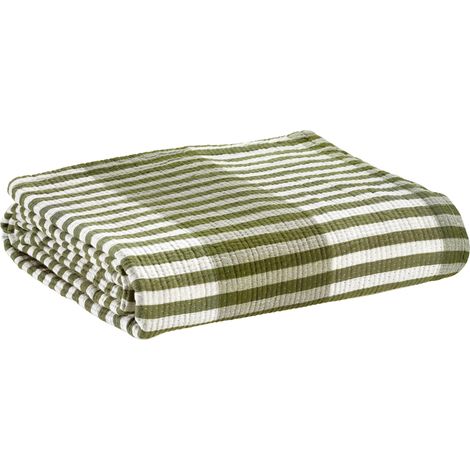 VIVARAISE - Jeté de lit Calista en coton 100% - Motif rayé olive - 260 x 260 cm