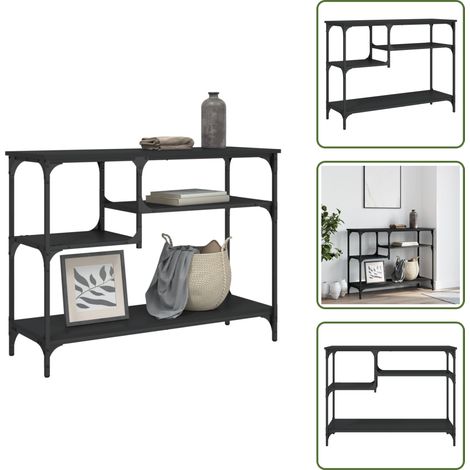 The Living Store Table console avec étagères noir 100x35x75 cm - Table Basse - Table D'appoint - Meuble D'entrée - Table Console - Mobilier Industriel (1/5)