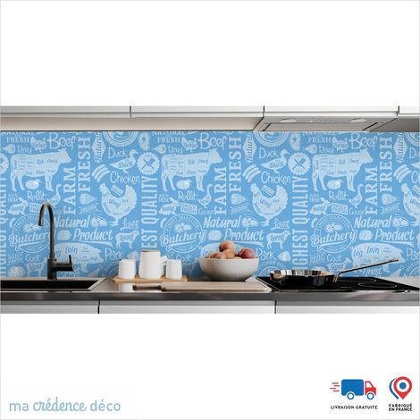 Crédence : Boucherie et graphisme 2 - Couleur Bleu mer - Alu composite - 120 - 60 (1/3)