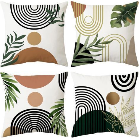 QORVA-Housse de coussin (Feuille) 45 x 45 cm, (noyau d'oreiller non inclus) Lot de 4 housses de coussin décoratives en velours, coussins de salon, coussins de canapé, coussins décoratifs (1/5)