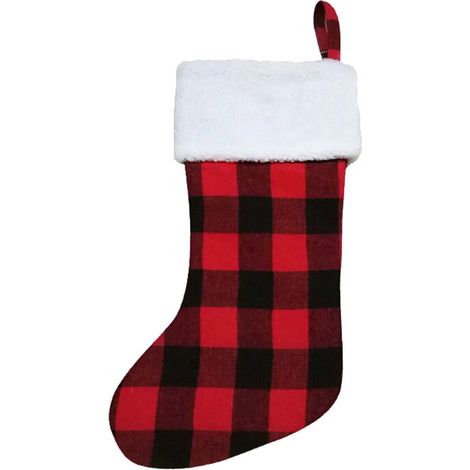 Chaussettes de Noël en tissu à carreaux, sac cadeau, décoration à suspendre à la porte, sac cadeau, ornement, sac de rangement rouge (1/5)