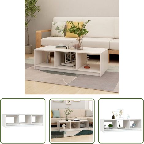 The Living Store Couchtisch Weiß 110x50x34 cm Massivholz Kiefer - Holz Couchtisch - Kiefernholz Couchtisch - Weißer Couchtisch - Moderner Couchtisch - Beistelltisch (1/5)