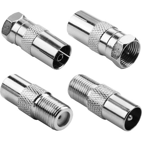4PCS Adaptateur Antenne TV pour Connecteur Mâle/Femelle Kit de Connecteurs Coaxiaux TV, Raccord Antenne T V pour Câble SAT Embout Antenn e T V Compatible avec Prises Multimédia et Appareils Numériques (1/5)