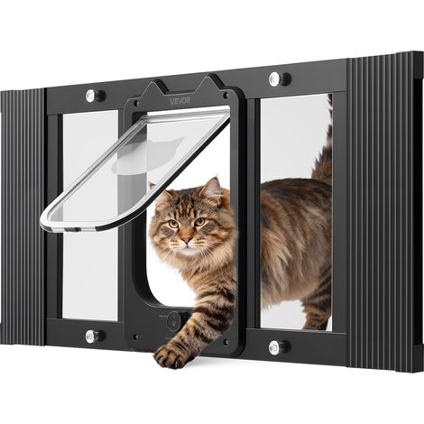 VEVOR Gatera para Gatitos para Ventana Ajustable de 68,6-81,3 cm Puerta para Gato 4 Modos de Cierre Marco de Aluminio y Cristal de Alta Transparencia Cierre Magnetico para Mascotas Pequeñas, Negro (1/5)