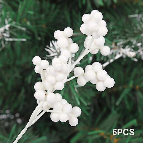 pièces de décorations artificielles pour fêtes et festivals : baies de Noël, branches et haricots en mousse.blanc (1/5)