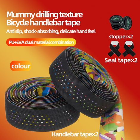 couleur Sangles de guidon de vélo perforées, revêtement antidérapant et résistant à l'usure en fibre de carbone texturée, équipement de cyclisme (1/5)