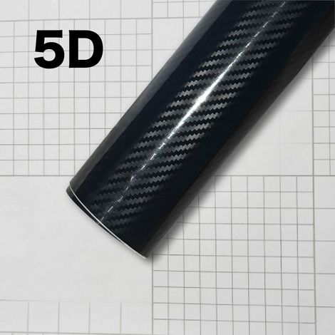 (5D Nano Carbone - 10 x 600 cm) Film de protection en fibre de carbone pour carrosserie automobile, mat, noir brillant, autocollant, film pour rétroviseurs, portières, intérieur et extérieur (1/4)