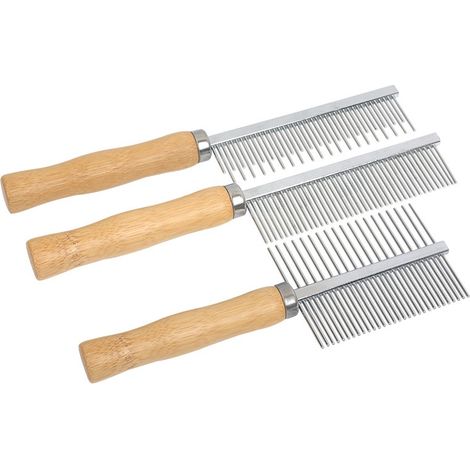 Peine de acero inoxidable para gatos, cepillo para pelo de perro, mango de madera, removedor de pelo para mascotas, accesorios de aseo, herramientas de limpieza (1/5)