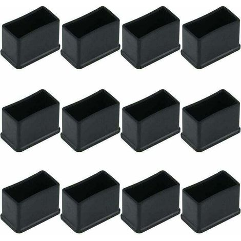 Packung mit 12 rechteckigen Tisch- oder Stuhlbeinschutzkappen aus Gummifilz - Schwarz, 15 x 30 mm.