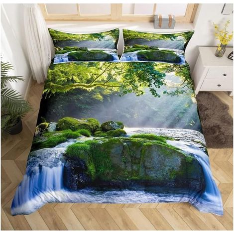 Cascade Print Parure de Lit 220x240cm Arbre Paysage Ensembles de Housse de Couette pour Enfants Thème Naturel - 15U (1/4)