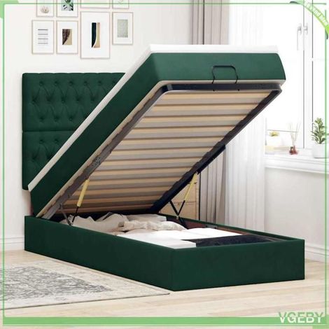 Cadre de lit ottoman - Mod. 3314357 - 80x200 cm matelas - Velours vert foncé - Rangement hydraulique (1/5)