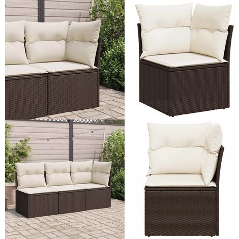 Canapé d'angle de jardin avec coussins marron résine tressée - Canapé De Jardin - Salon De Jardin - Mobilier De Jardin - Rotin PE - Résine Tressée - Home & Living (1/5)
