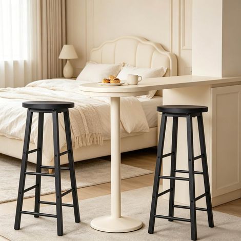 Set de 2 taburetes de bar industriales negros de MDF y metal, altura 71 cm (1/4)