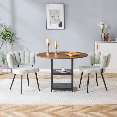 Tavolo da pranzo rotondo 107 cm con 2 sedie bouclé, 2 ripiani, noce e nero DESVIAE (1/5)