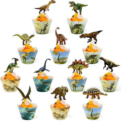 Présentoir à cupcakes dinosaure, présentoir multifonctionnel pour les fêtes sur le thème jurassique, en carton écologique et matériau robuste de haute qualité. (1/5)