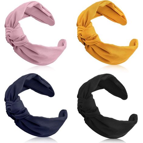 diademas anudadas, anchas, lisas y suaves, de color sólido, estilo turbante, perfectas para yoga y como accesorios para el cabello para mujeres y niñas. (1/5)