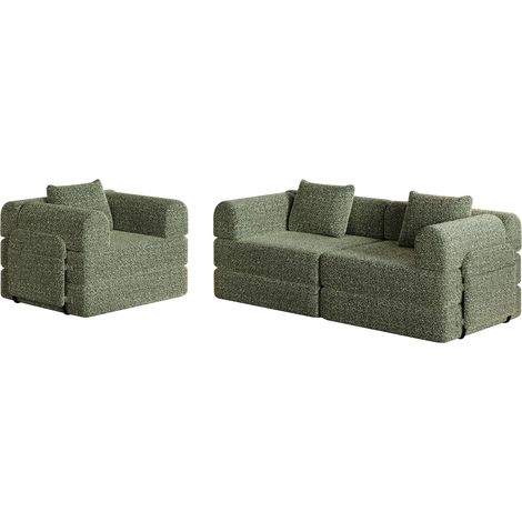 Divano letto modulabile in ciniglia verde 183,8x91,4x69,8 cm FloraGrace (1/5)