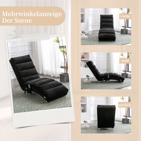 Fauteuil relax inclinable fixe en lin noir, soutien intégral du corps, massage vibrant doux, rangements latéraux pratiques, parfait pour bureau, salon ou chambre. (1/5)