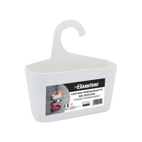 Cestino portaoggetti da doccia 26x9x26,5 cm con gancio in Duroplast Bianco Made in Italy Bianco