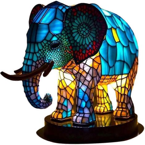 Lampe de table en résine colorée, veilleuse animalière.Elephants (1/5)