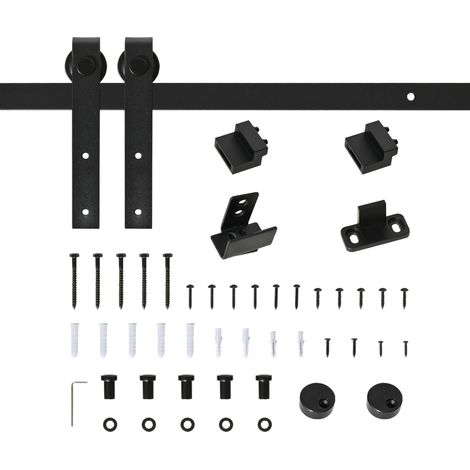 Kit de rail coulissant pour porte coulissante noire 200 cm en acier, avec accessoires, pour portes en bois et petits espaces, style industriel moderne  CHICFURN (1/5)