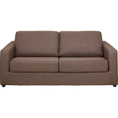 Canapé 3 places convertible express en tissu marron Couchage 140 cm - Matelas 14 cm DONETO (1/4)