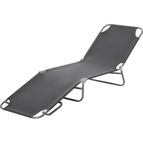 Lettino Prendisole Pieghevole con Schienale Reclinabile su 5 Livelli, Sdraio da Giardino con Seduta Traspirante in Tessuto Oxford, per Spiaggia Piscina Giardino, 187x55x24cm, Grigio