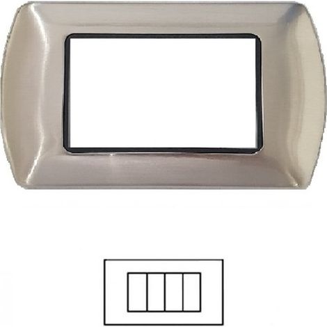 Placca 4 Posti ARGENTO SATINATO LIVING International Compatibile in Acciaio