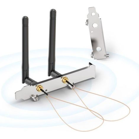 Antenne WiFi Bi-Bande 2,4 GHz 5,8 GHz 3dBi MIMO RP-SMA Mâle + Câble 20cm de U.FL IPX IPEX MHF4 Femelle + Cache-Slots PCI pour Carte (1/5)