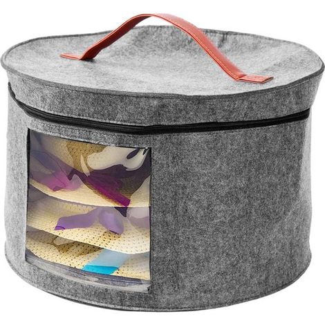 Hutaufbewahrungsbox mit Deckel, große runde Pop-up-Hutbox mit Tragegriff, Filzhutaufbewahrungs- und Reisehut-Organizer-Box (1/5)