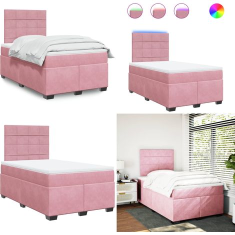 Sommier à lattes de lit avec matelas Rose 120x200 cm Velours - Lit Double - Lit Rose - Lit Design - Lit Avec Led - Matelas À Ressorts Ensachés - Home & Living (1/5)