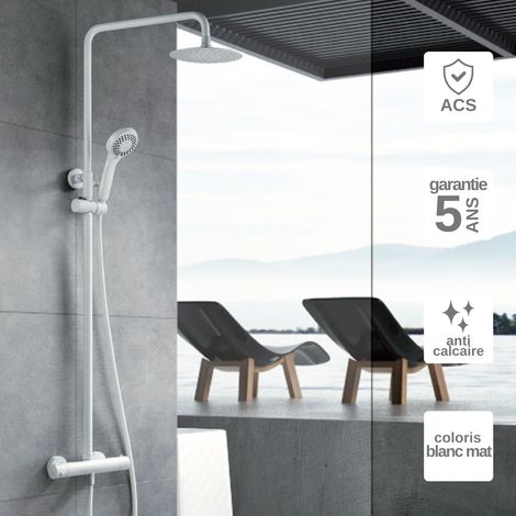 Colonne de Douche avec Mitigeur Thermostatique blanc mat anti-calcaire - Design Moderne - KENT IMEX (1/4)