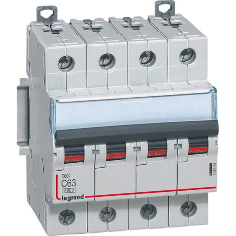 Interrupteur automatique magnétique thermique 4P 63A courbe C 10 kA 4 modules DX3 (1/5)