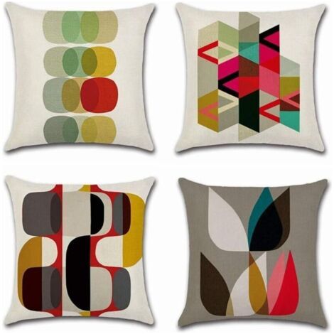 BUNTHAUS Lntyq 4 Pcs Housses de Coussin 45 x 45 cm, Carré Décoratif Taie d'oreiller Canapé Housse Coussin Coloré Imprimé Motif Coloré Géométrique Lin Décoration Maison pour Chambre Salon Bureau